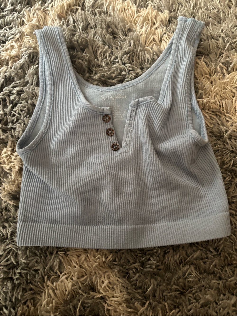Light Blue Ribbed Henley Tank Top